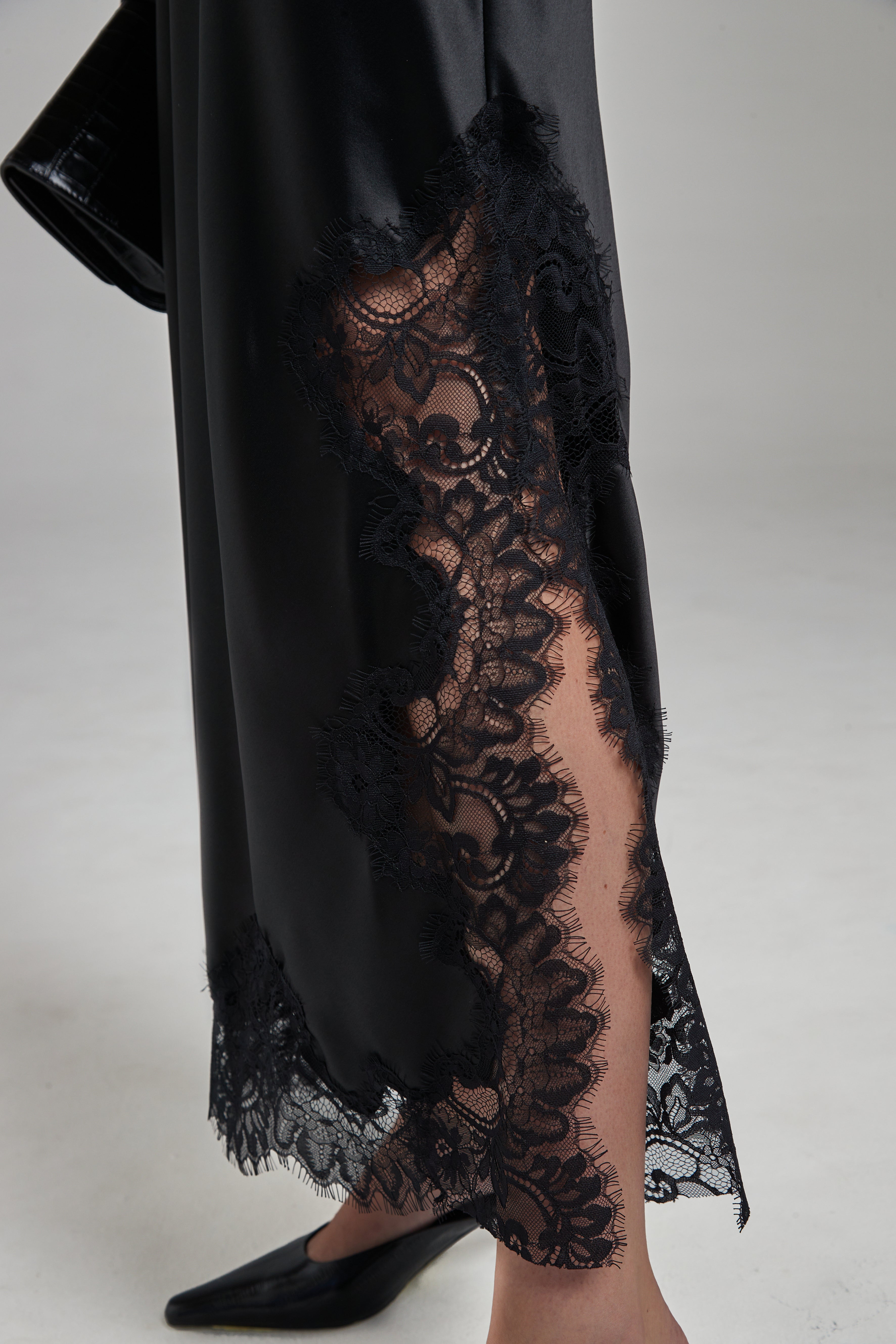Anouk Maxi Skirt in Midnight Black | Black Satin Maxi Skirt | E•L•S
