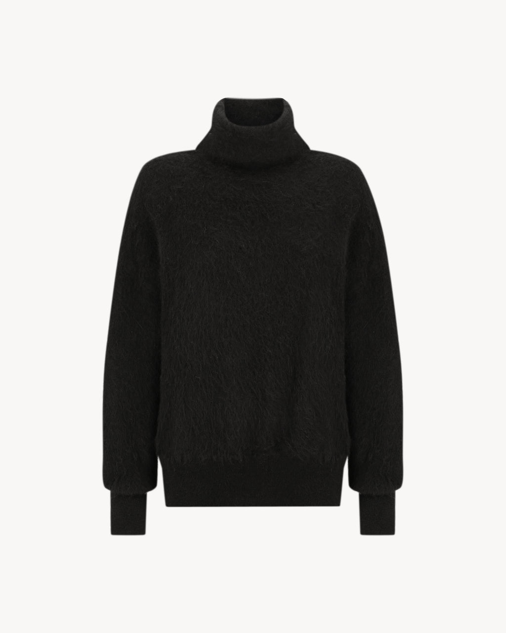 Lauren Turtleneck in Midnight Black, an alpaca turtleneck knit with long sleeves, brushed texture and soft stretch.
