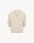 Stella Polo Knit in Feather White, an alpaca polo knit with short sleeves, brushed texture and soft stretch.